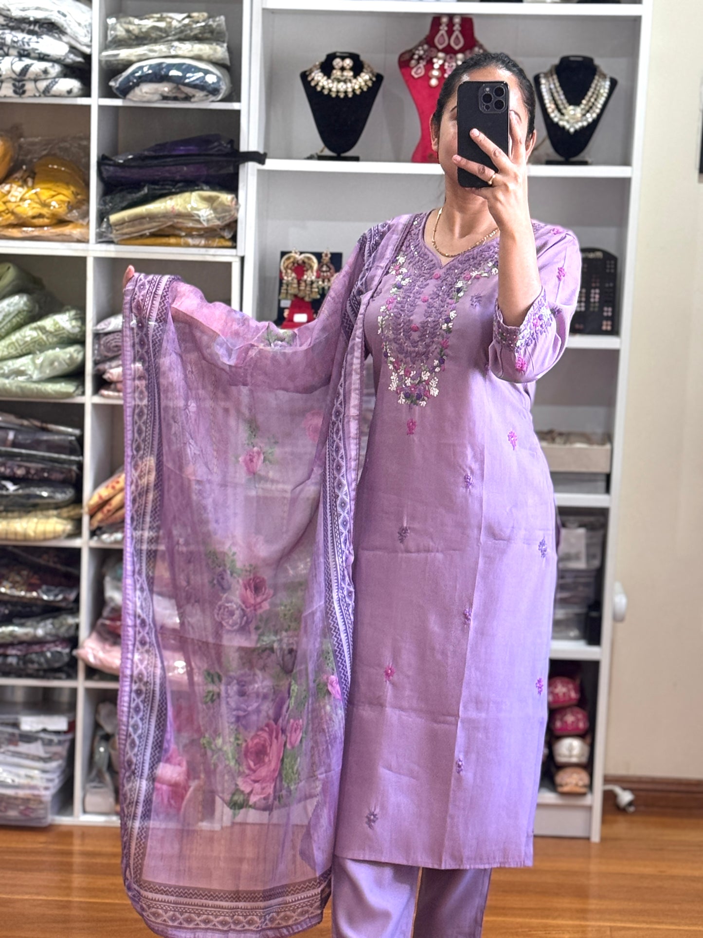Roman silk with heavy handwork suit