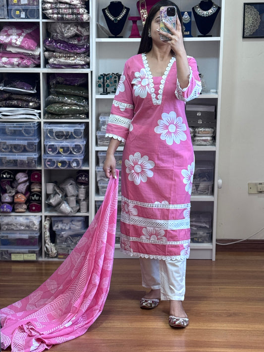 PURE COTTON WITH GPO LACE HEAVY PRINT WORK SUIT