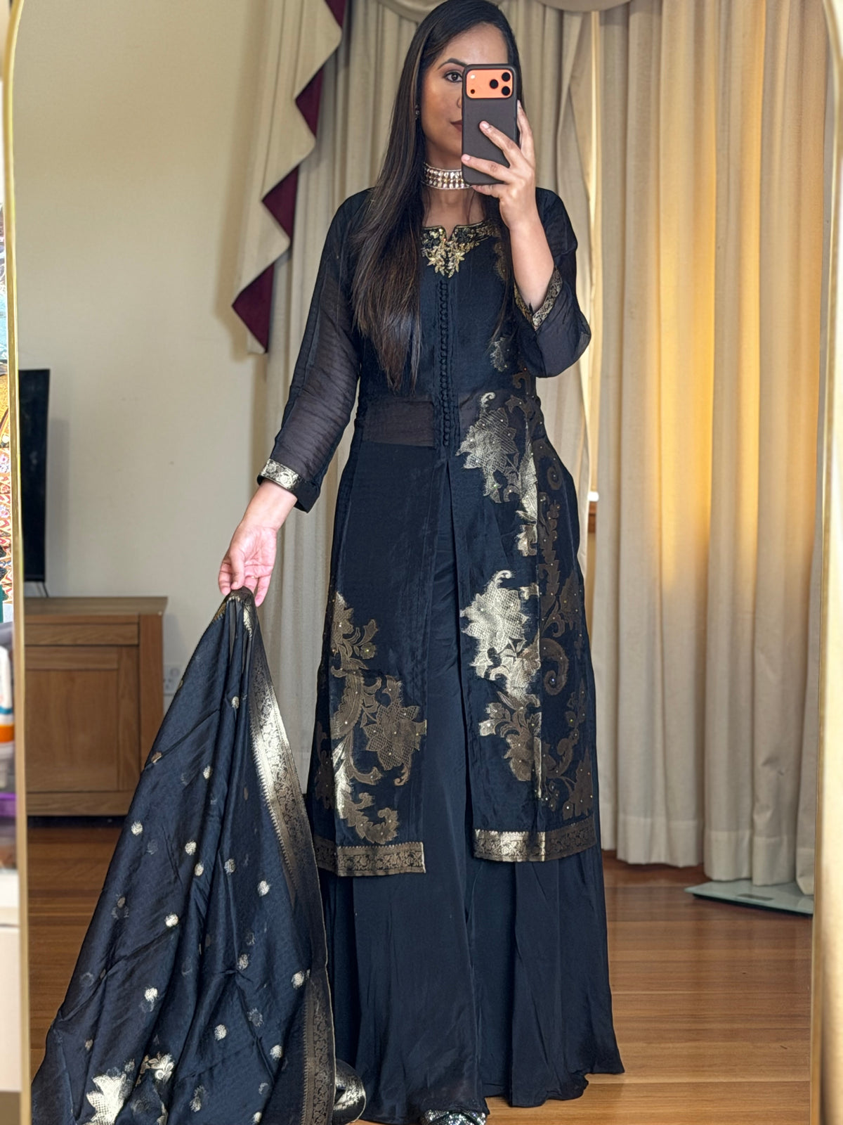 ✨ Elegant Black & Gold Embroidered Suit Set ✨