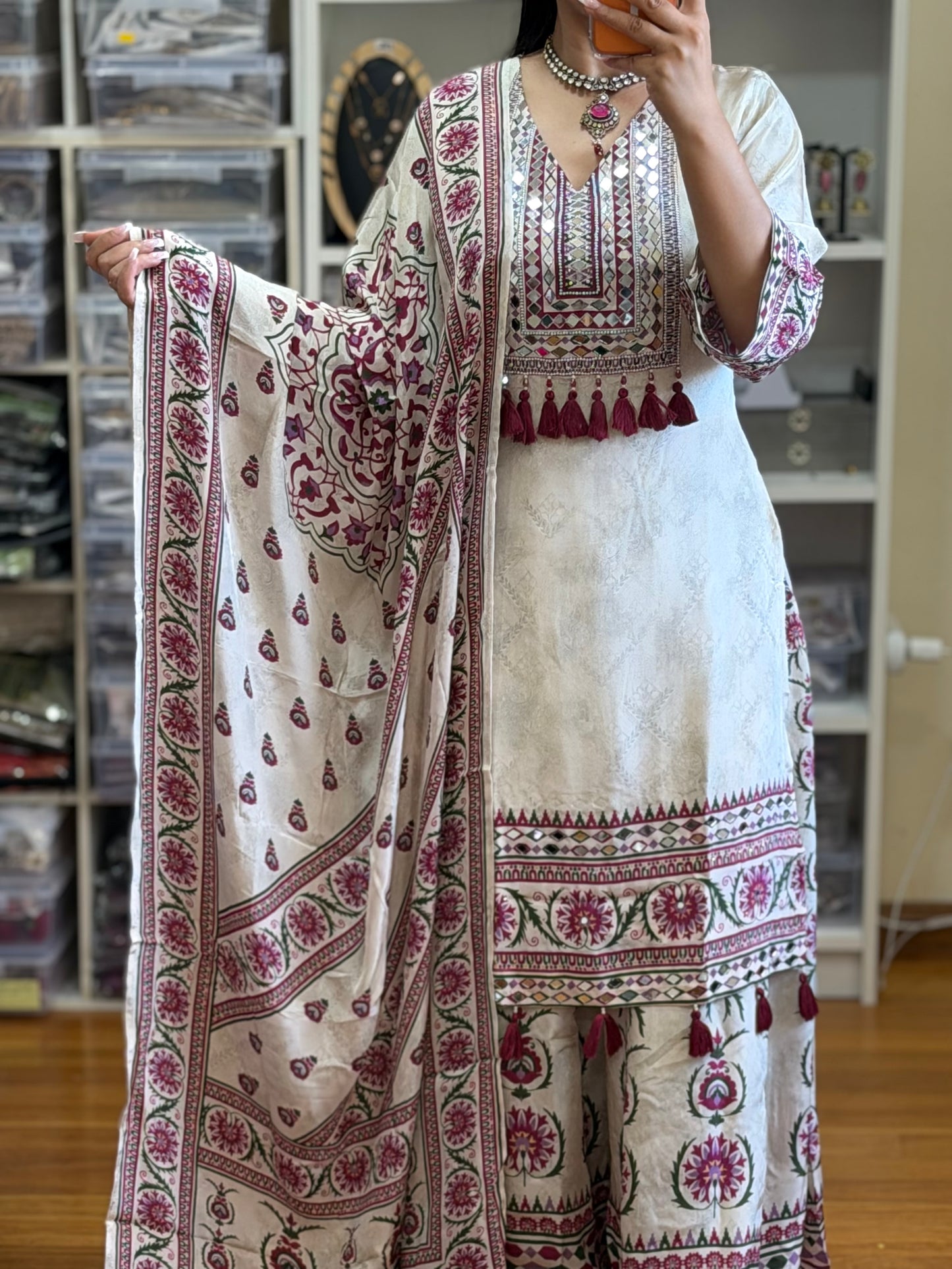Pure crepe silk suit