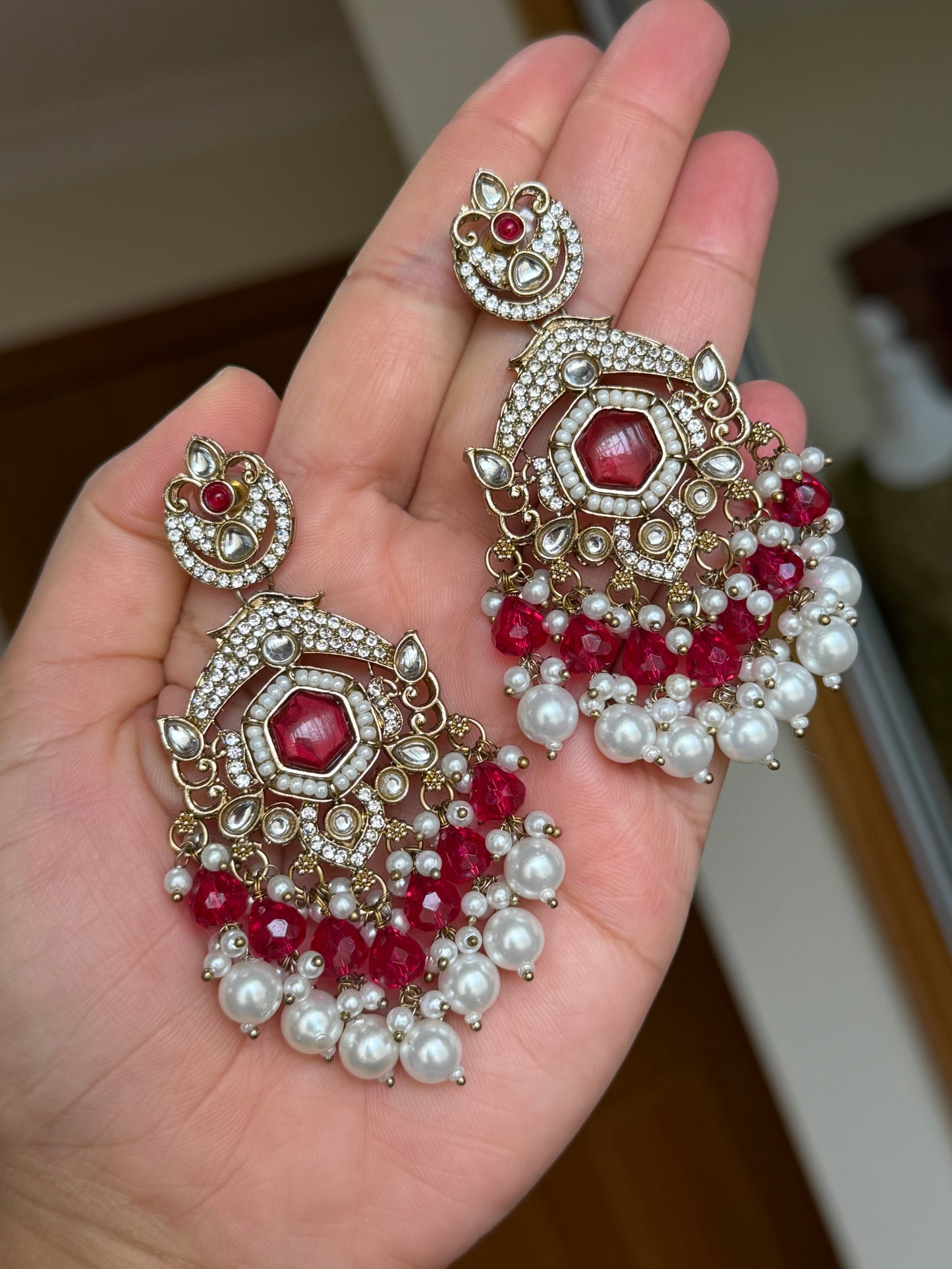 Kundan earrings (Hot pink)