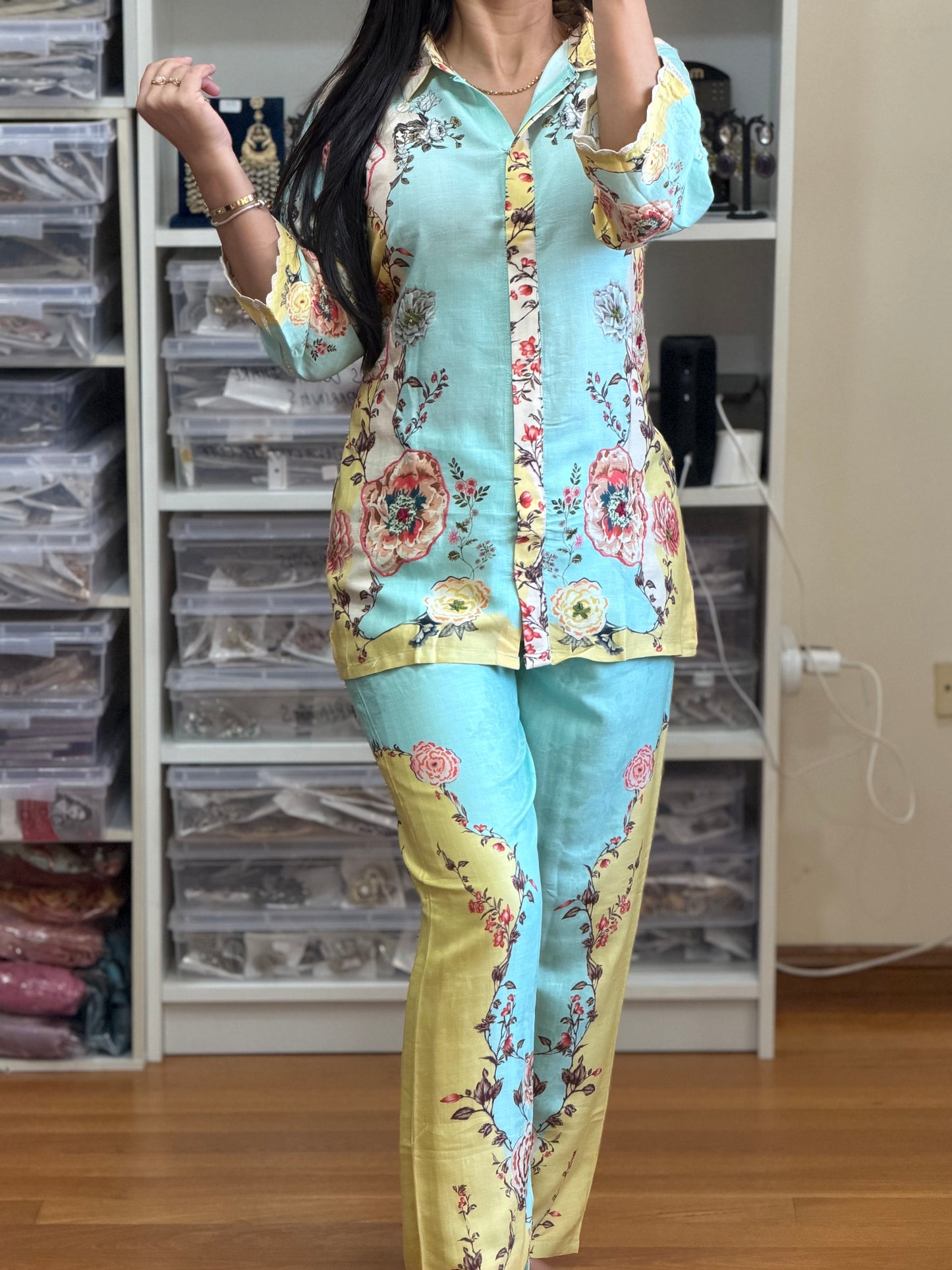 Premium Cotton Cord Set with Digital Print & Lace Detailing