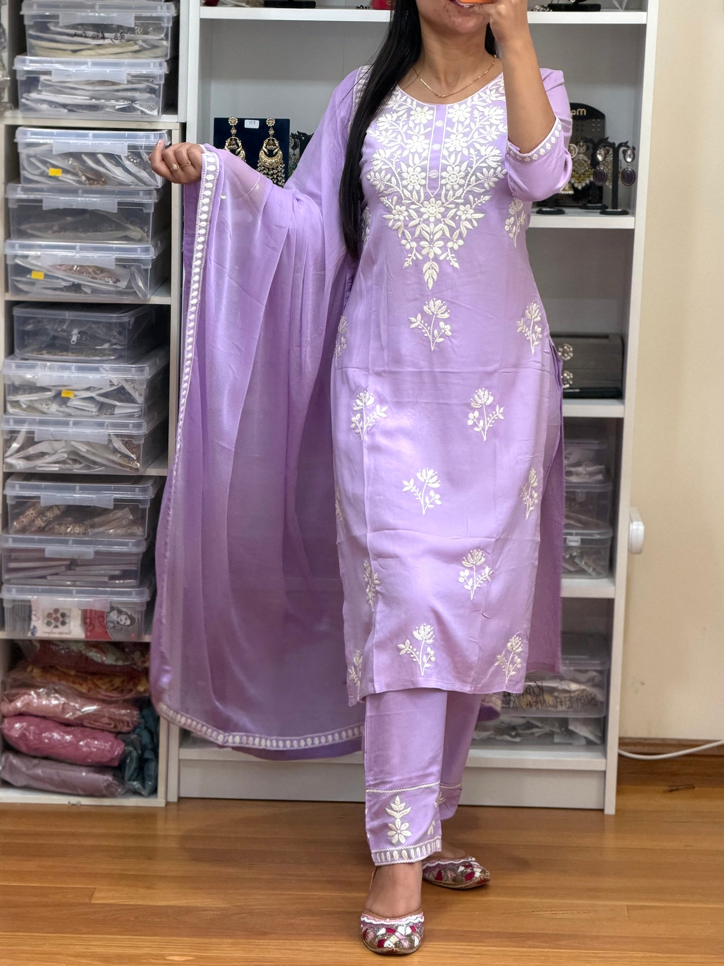 Heavy reyon with lakhnavi work suit