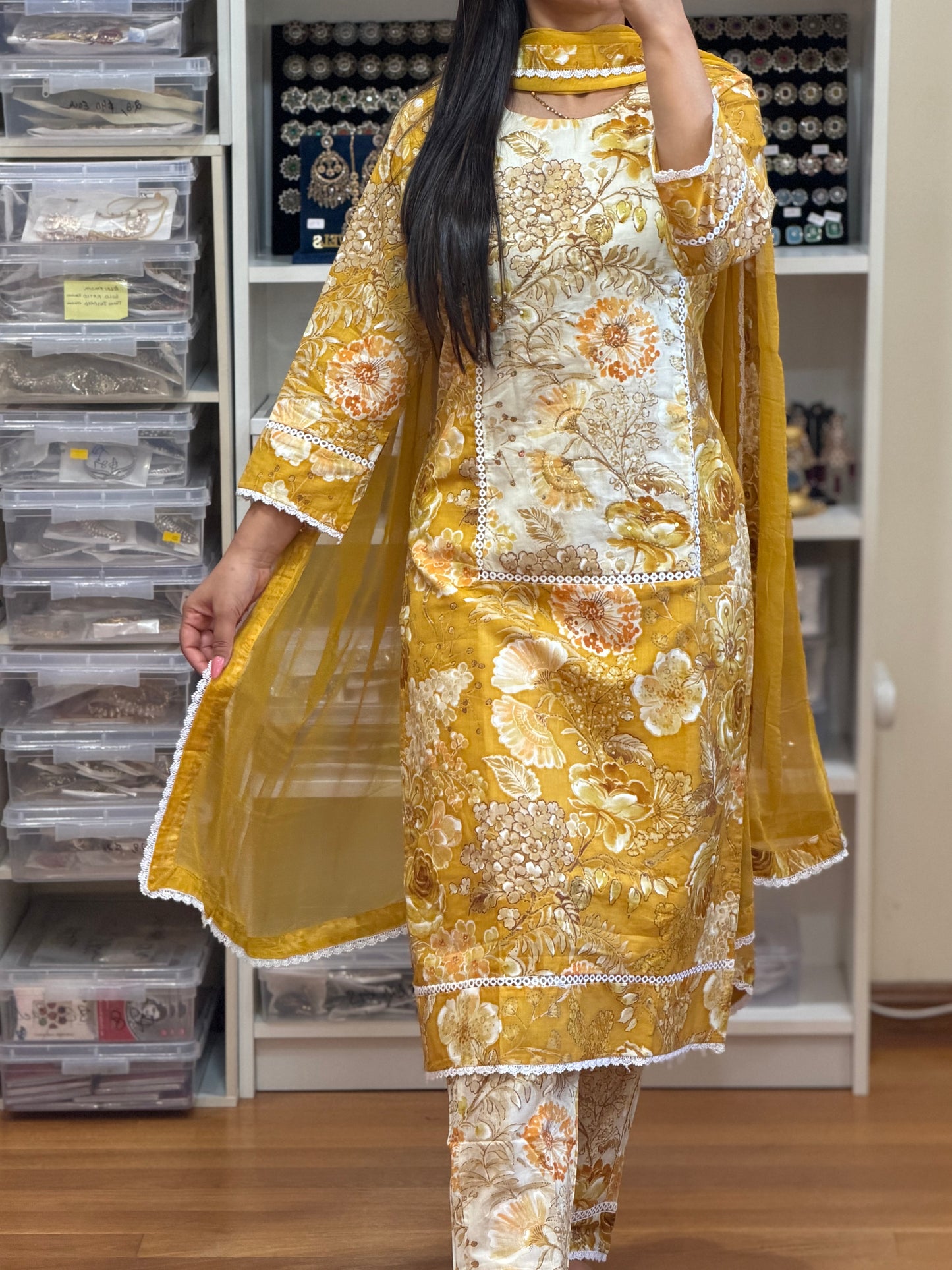 Premium Cotton Suit with Heavy Handwork & Chiffon Dupatta