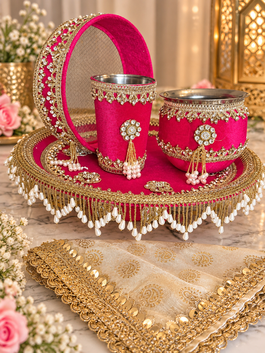 Karwa chauth thali set ( Hot pink)