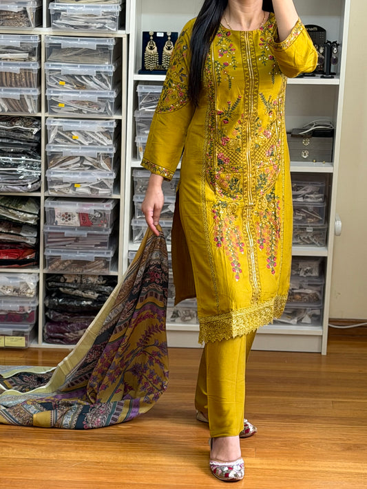 Premium Cotton Suit Set with Front Embroidery & Sleeves Work