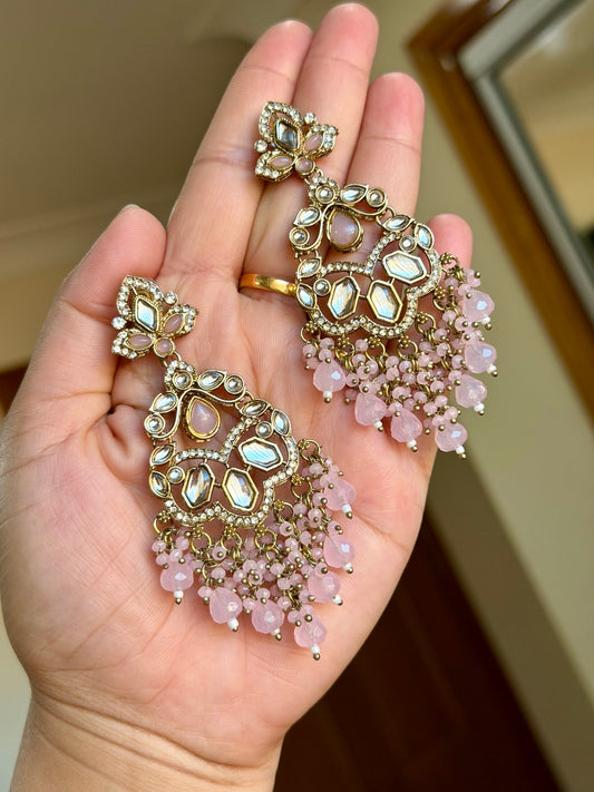 Kundan earrings baby pink