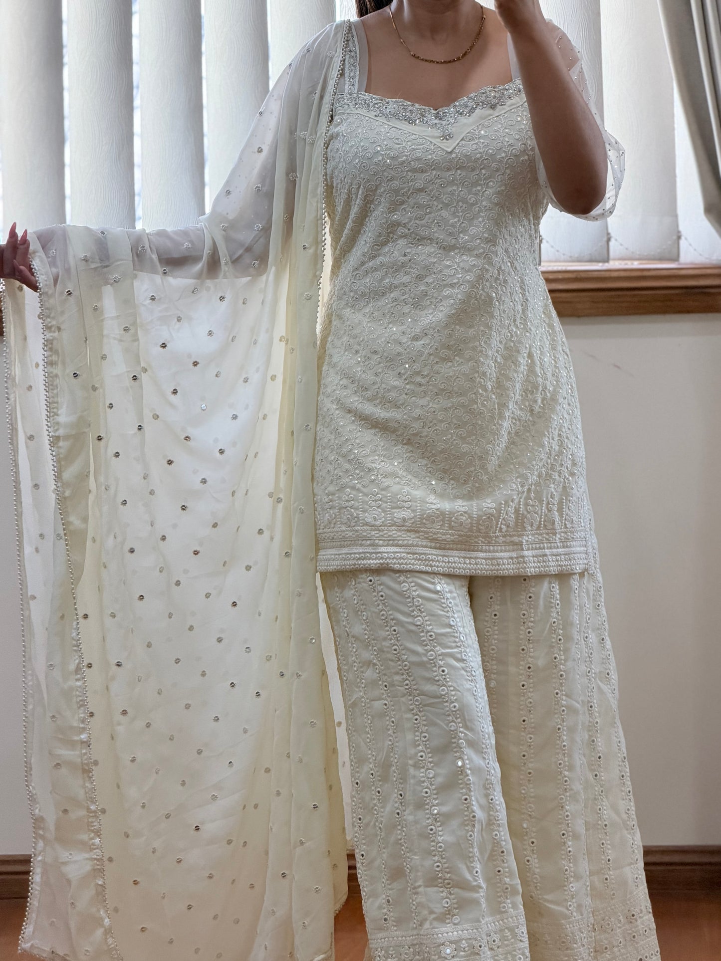 Premium Georgette Heavy Work Sharara Suit ( Ready size 42 margin upto 44)