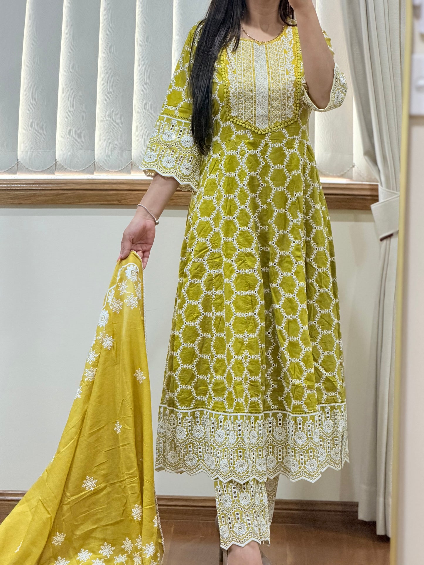 Pure cotton chikankari anarkali suit