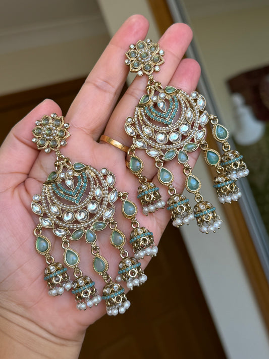 Kundan earrings ( baby blue)