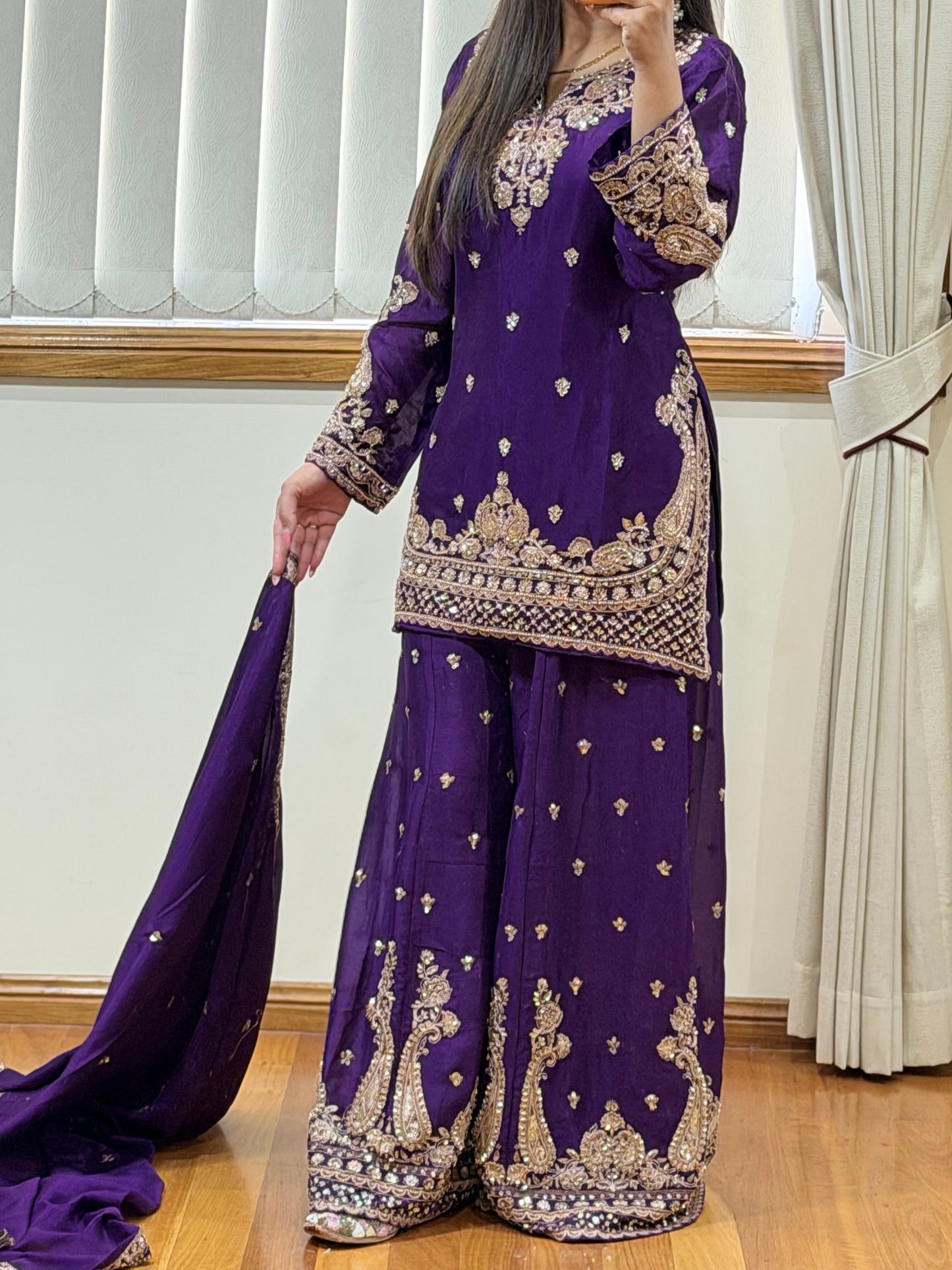 Premium Chinon Silk Sharara Set (Ready size 42 with margin upto 46)