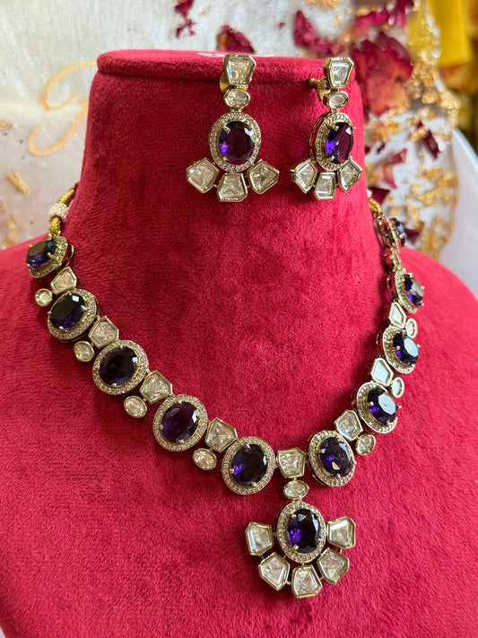 Premium moissanite necklace set(Purple)
