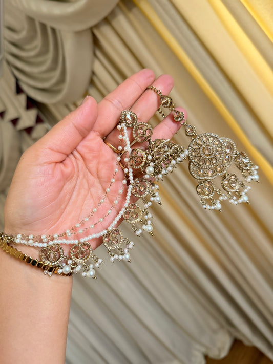Polki Jhumki Set with 3-Layer Sahare & Tikka
