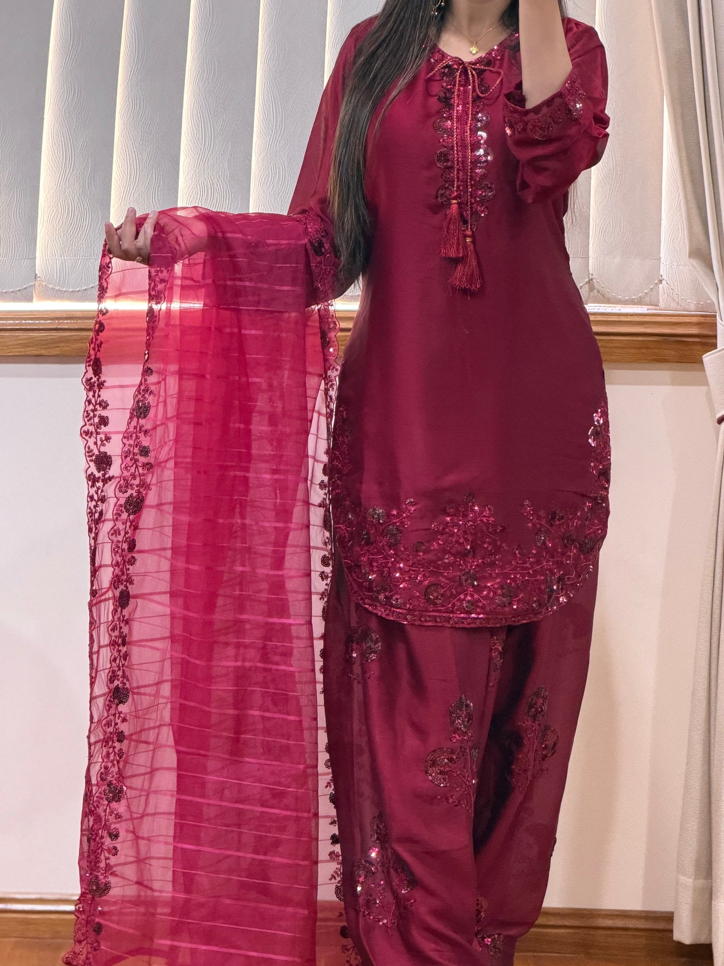 Pure Chiffon Heavy Sequin Embroidered Farshi Suit Set