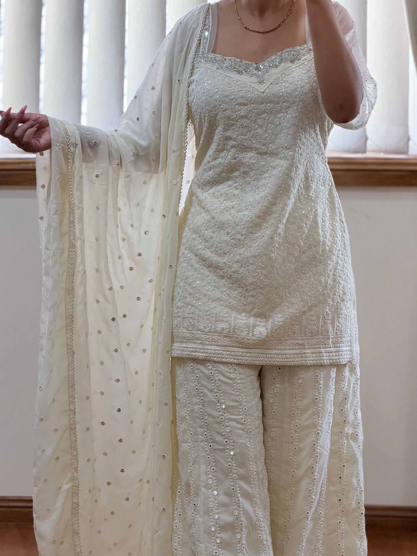 Premium Georgette Heavy Work Sharara Suit ( Ready size 42 margin upto 44)