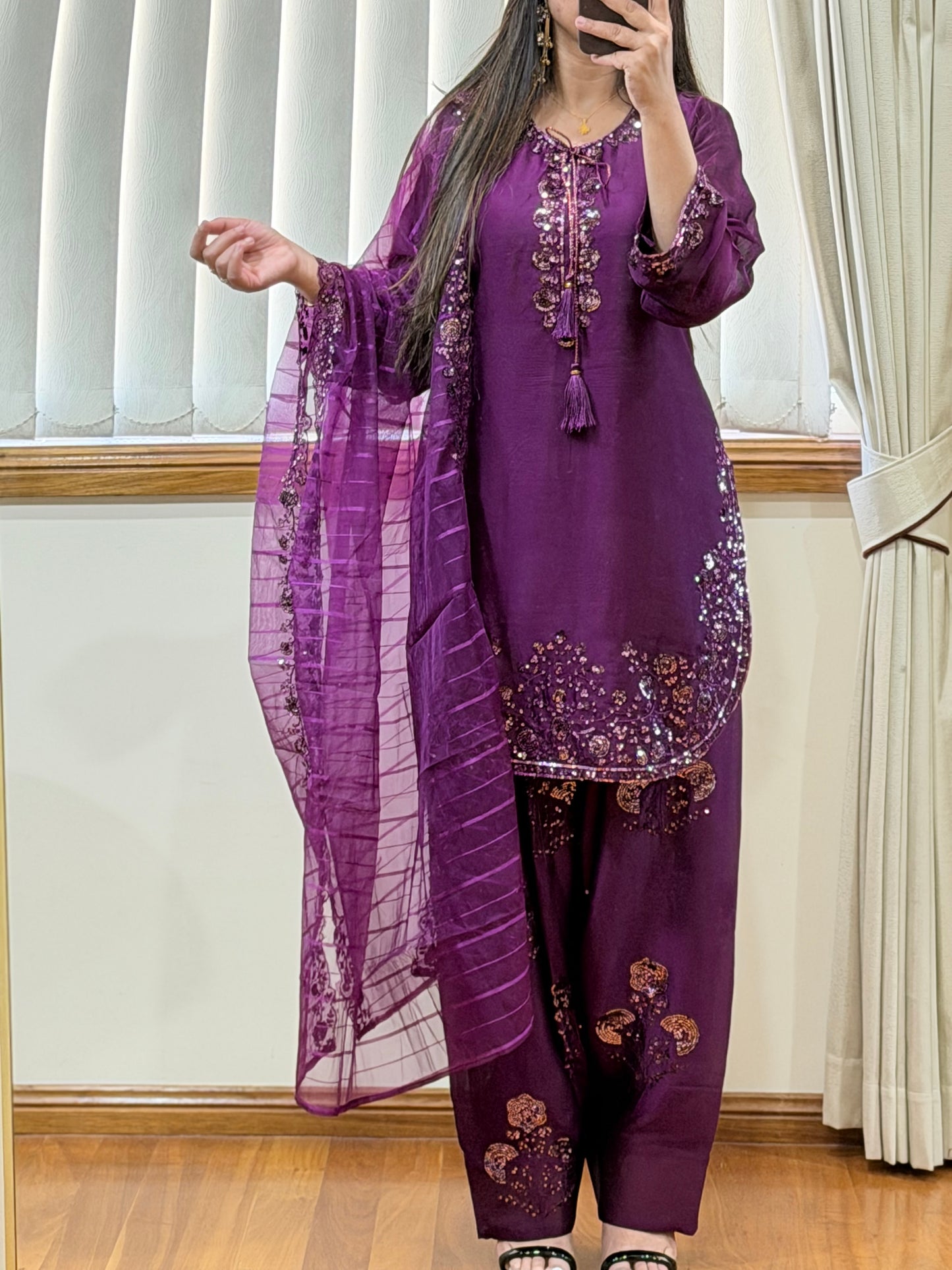 Pure Chiffon Heavy Sequin Embroidered Farshi Suit Set