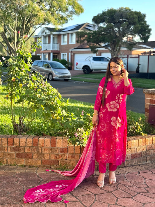 Premium crepe hot pink suit
