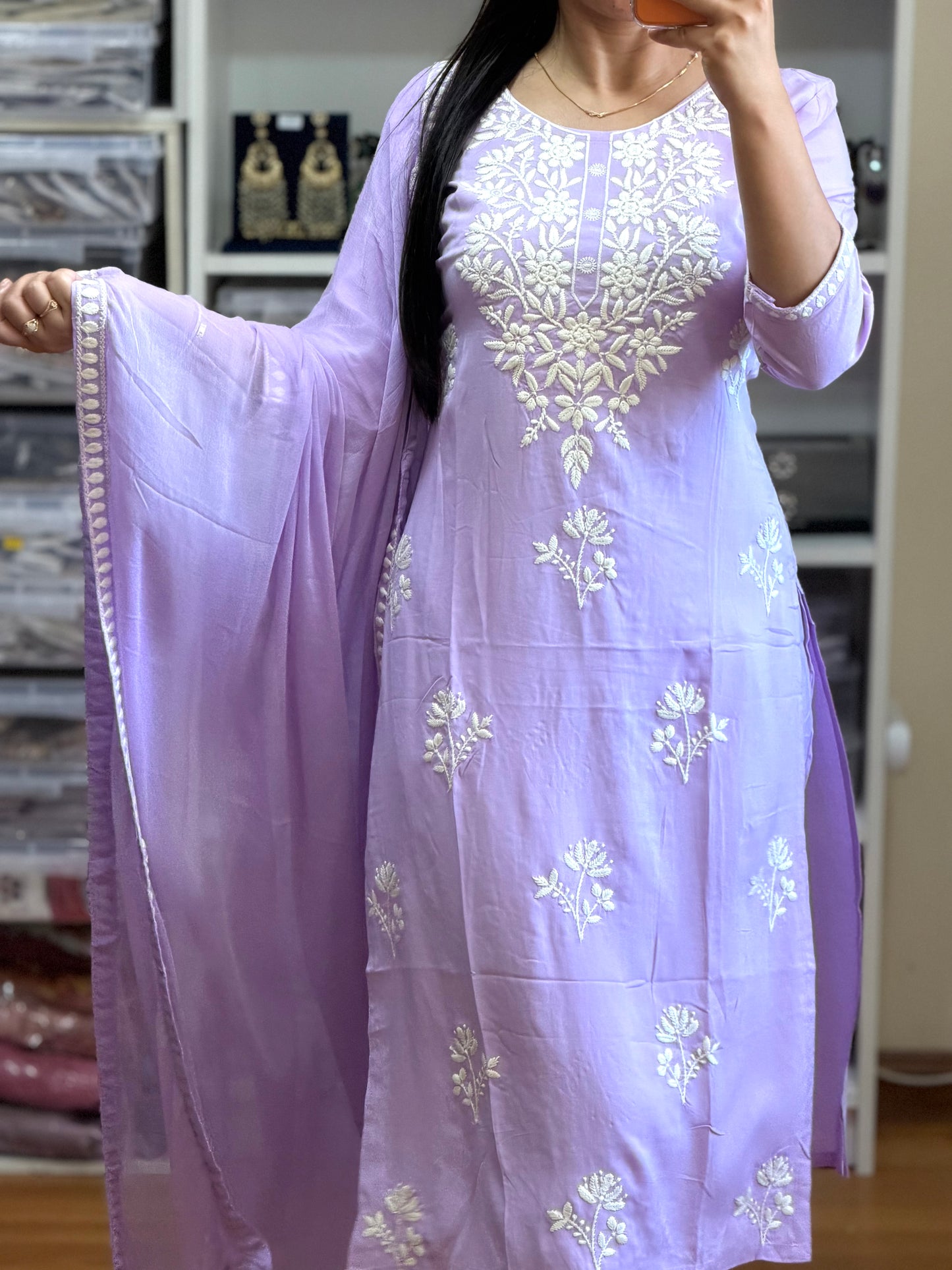 Heavy reyon with lakhnavi work suit