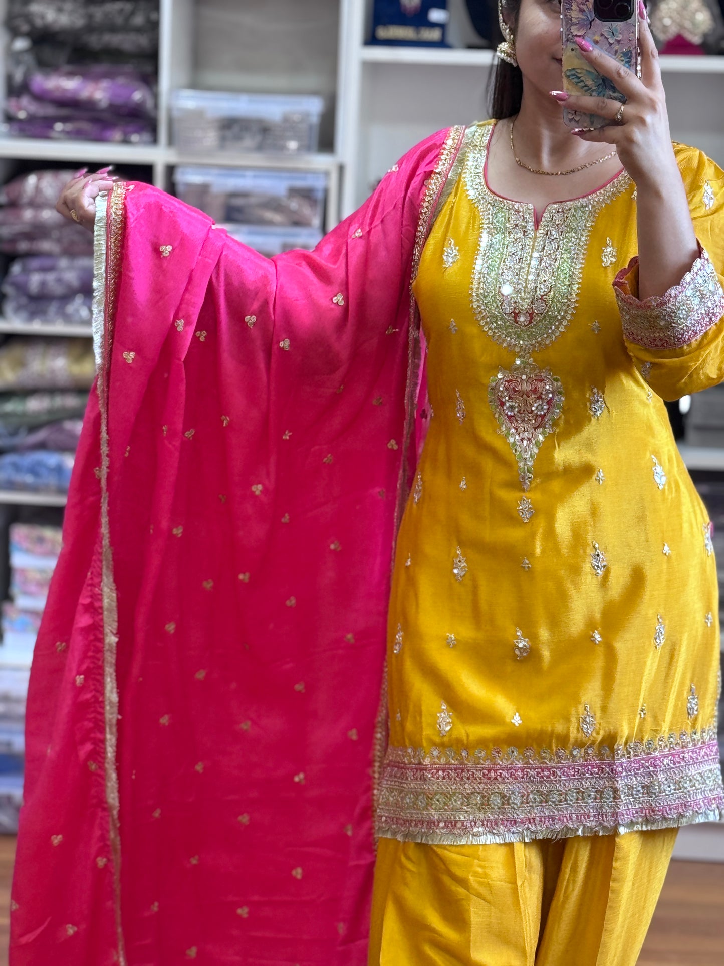 PREMIUM CHINON FARSHI SALWAR SUIT(Ready size 42 with margin upto 46)