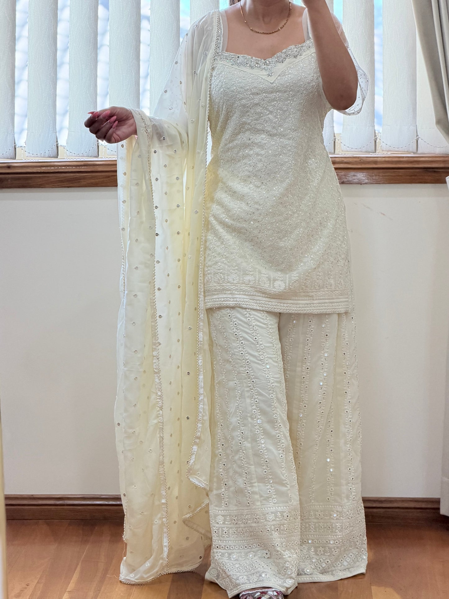 Premium Georgette Heavy Work Sharara Suit ( Ready size 42 margin upto 44)