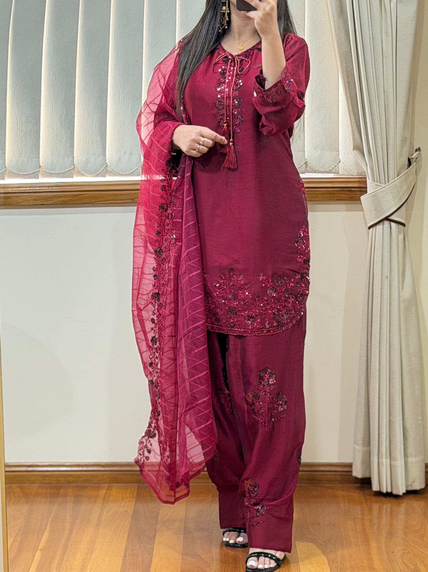 Pure Chiffon Heavy Sequin Embroidered Farshi Suit Set