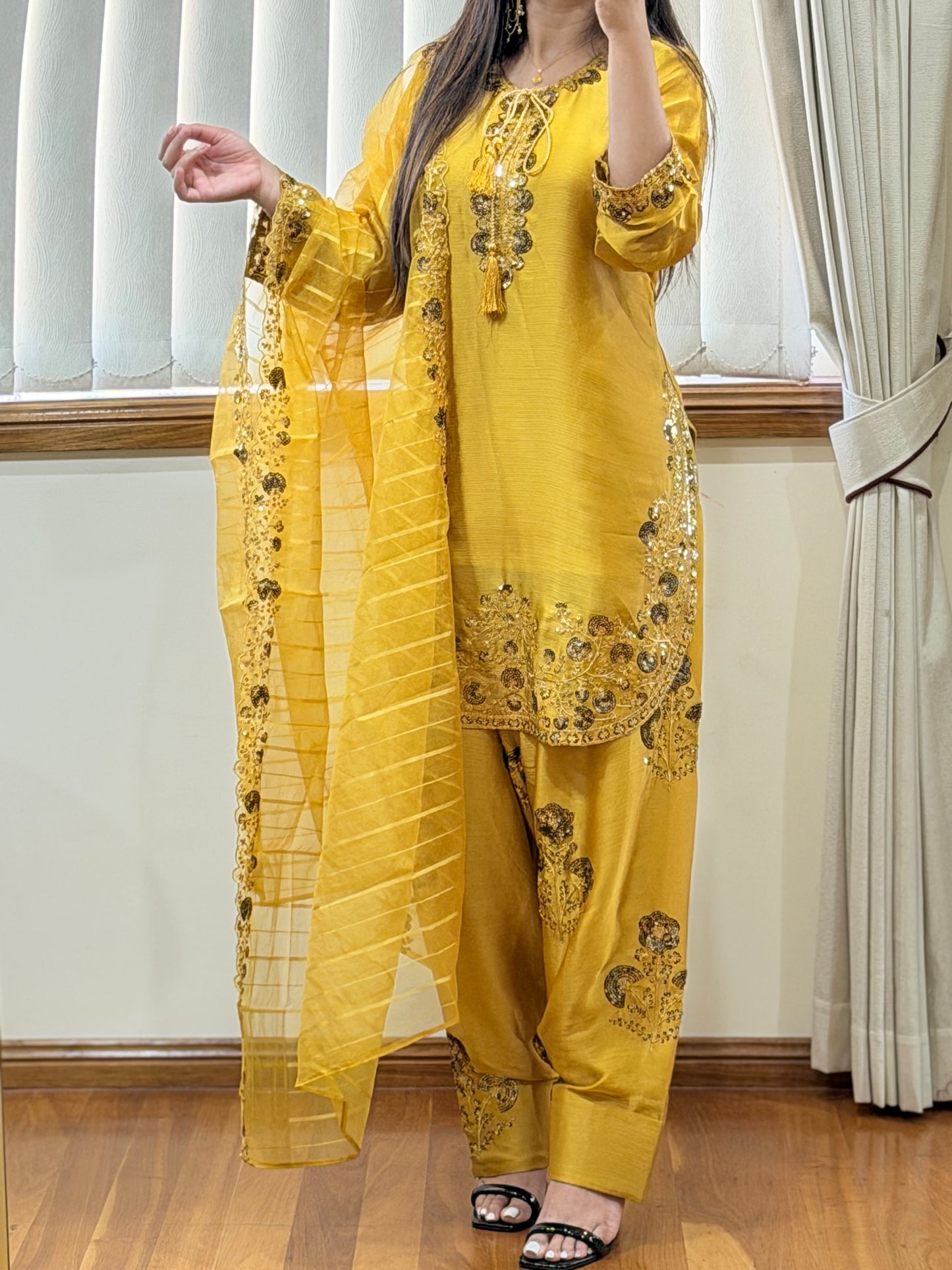 Pure Chiffon Heavy Sequin Embroidered Farshi Suit Set