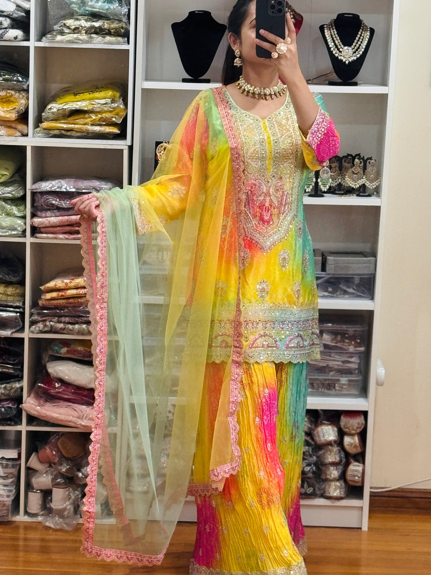 Designer Sherara suit ( Ready size 43 with margin/FREE SIZE)