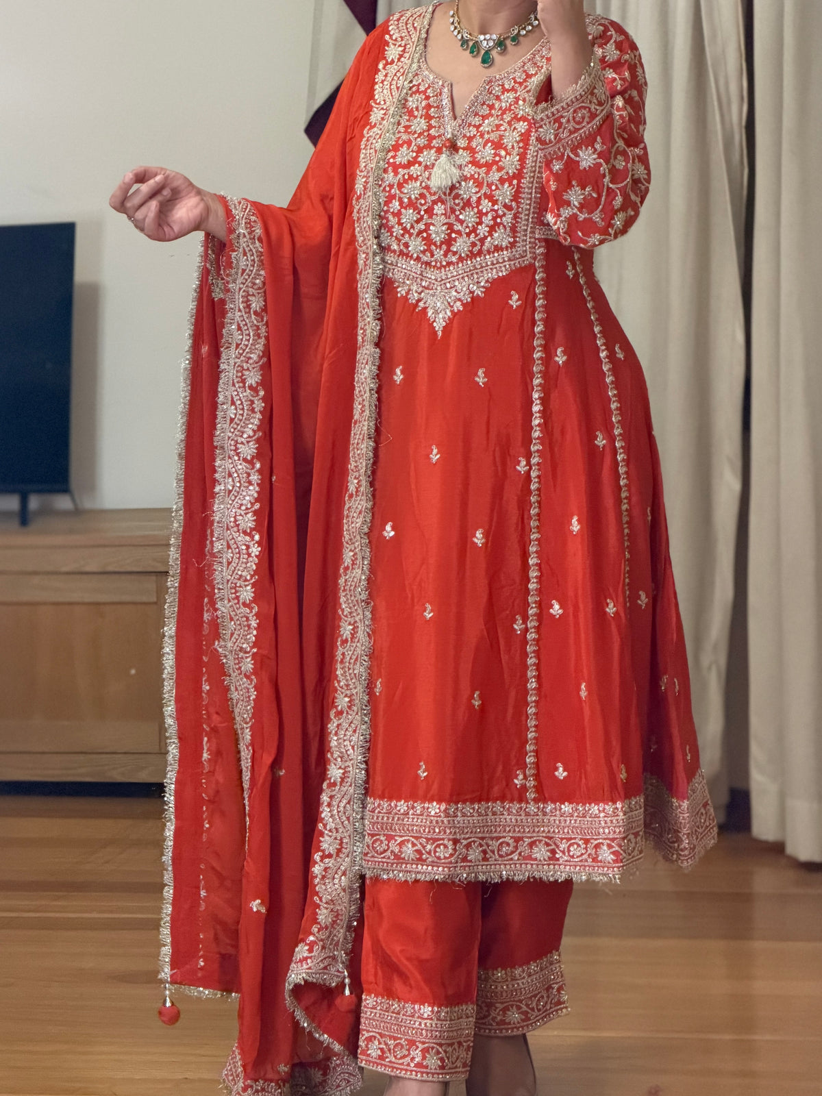 Pure Tissue Heavy Handwork Frock Style Suit ✨(Orange colour)