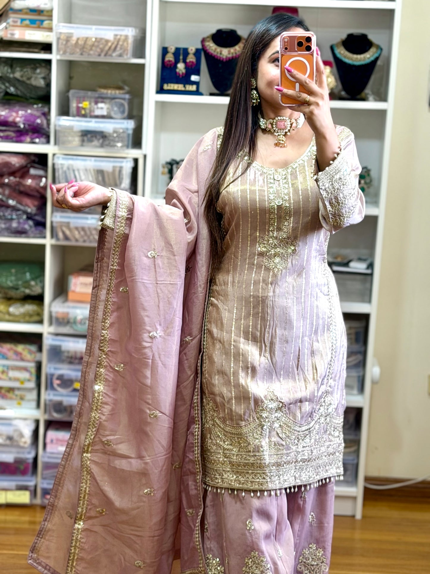 PURE VISCOS SIMAR JACQUARD SILK SUIT ( READY SIZE 42 with margin up to 46)