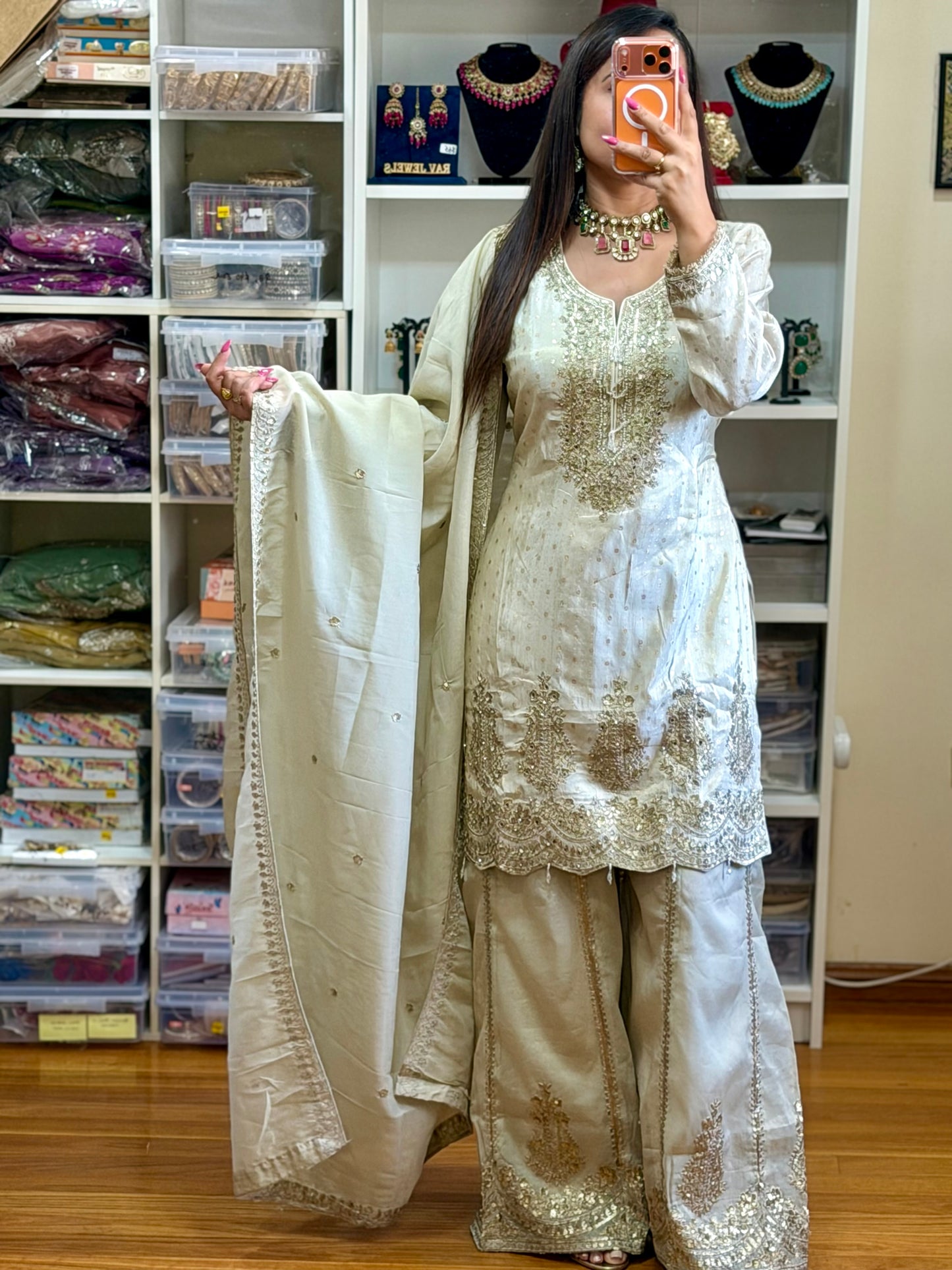 PURE VISCOS SIMAR JACQUARD SILK SUIT ( READY SIZE 42 with margin up to 46)