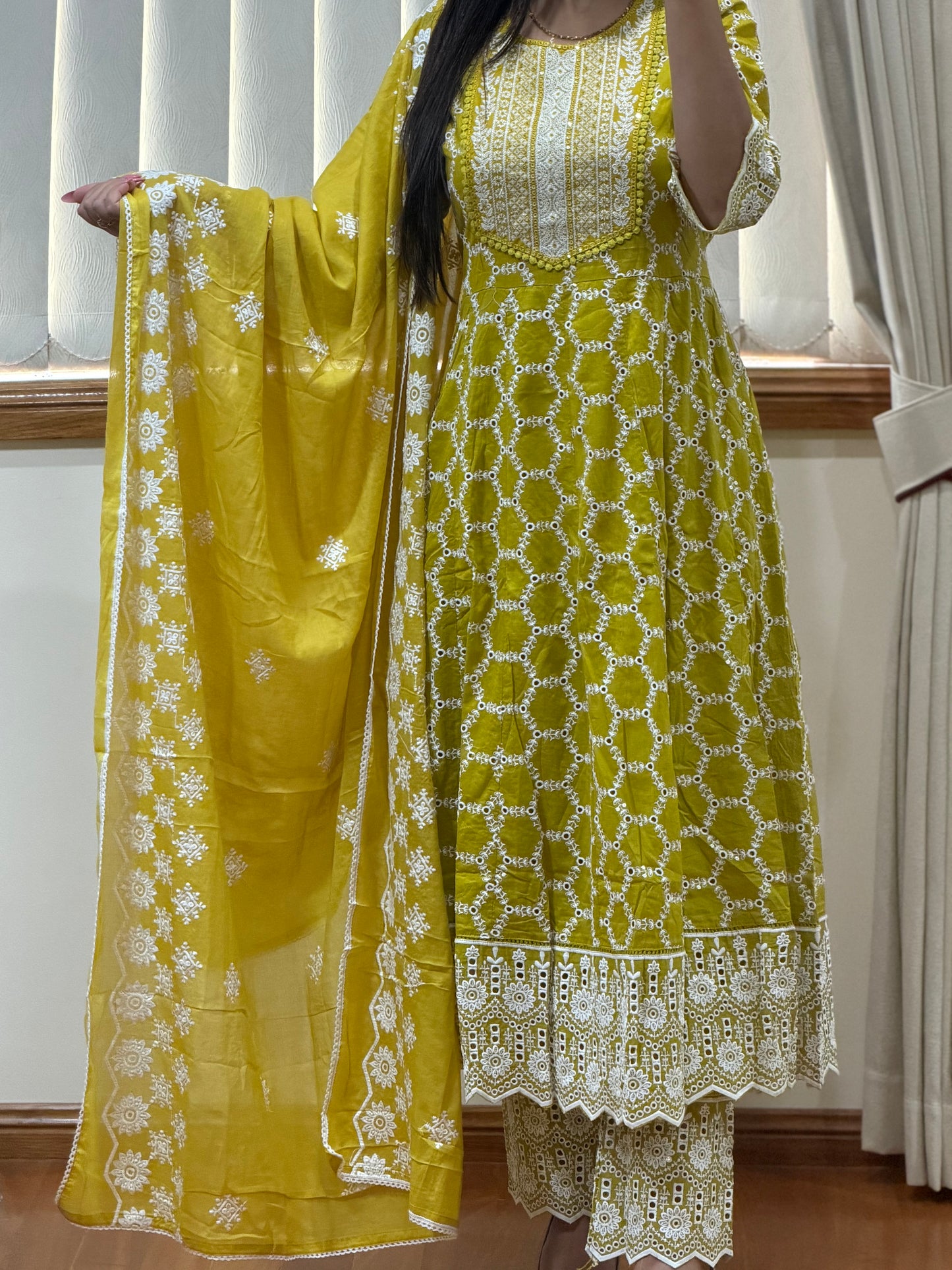 Pure cotton chikankari anarkali suit