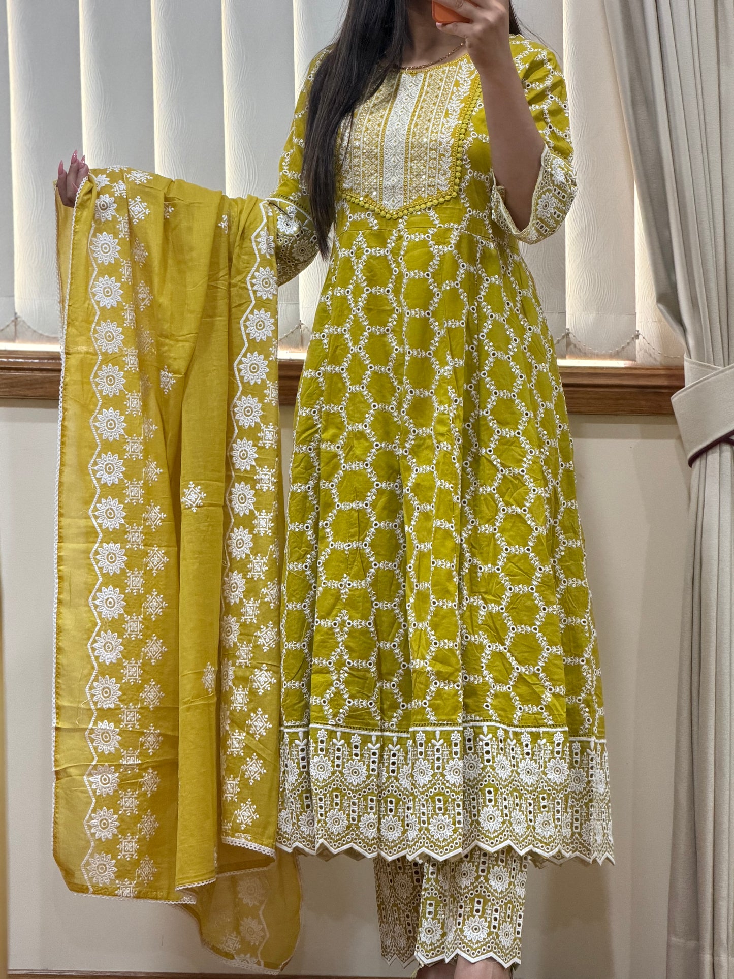 Pure cotton chikankari anarkali suit