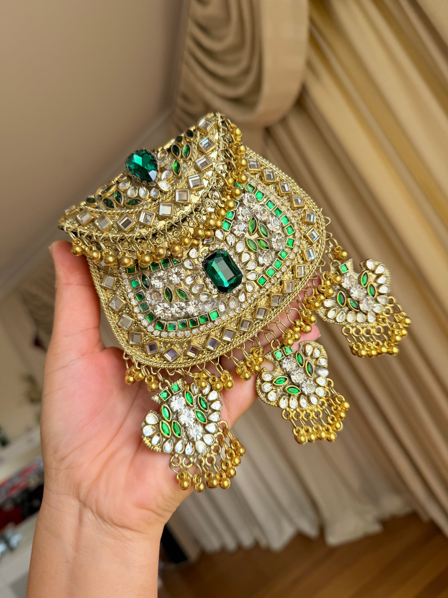 Small kundan brass clutch with sling