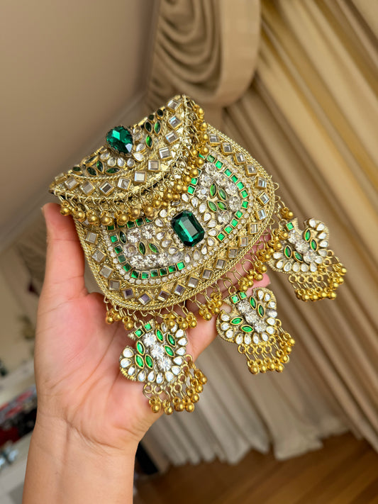Small kundan brass clutch with sling