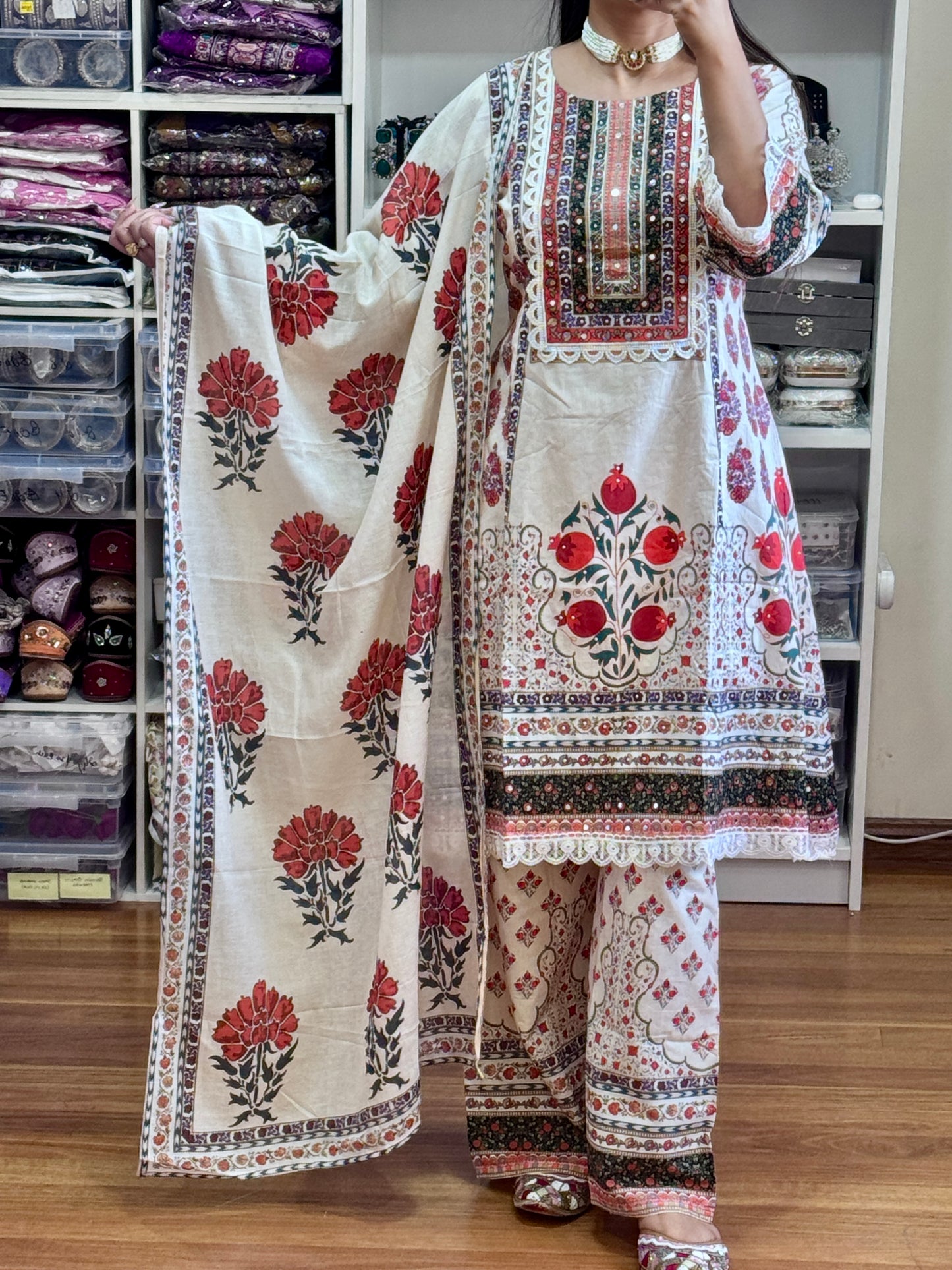 Pure cotton with hand work suit