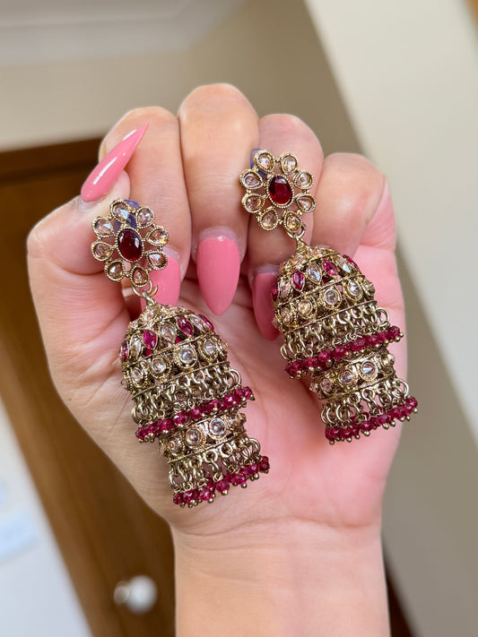 Polki jhumki( Dark pink)