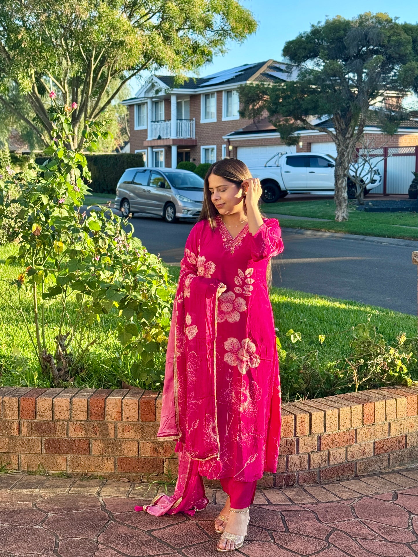 Premium crepe hot pink suit