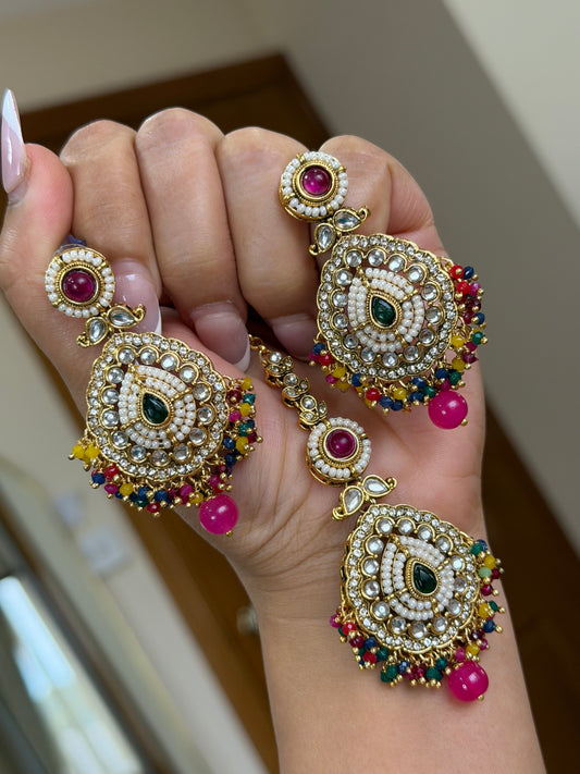 Kundan earrings tikka set