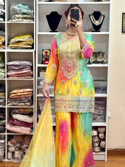 Designer Sherara suit ( Ready size 43 with margin/FREE SIZE)