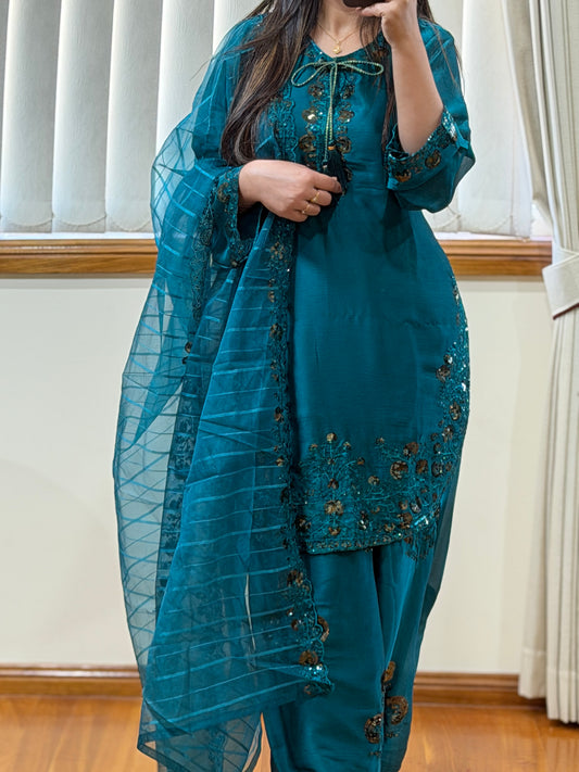 Pure Chiffon Heavy Sequin Embroidered Farshi Suit Set
