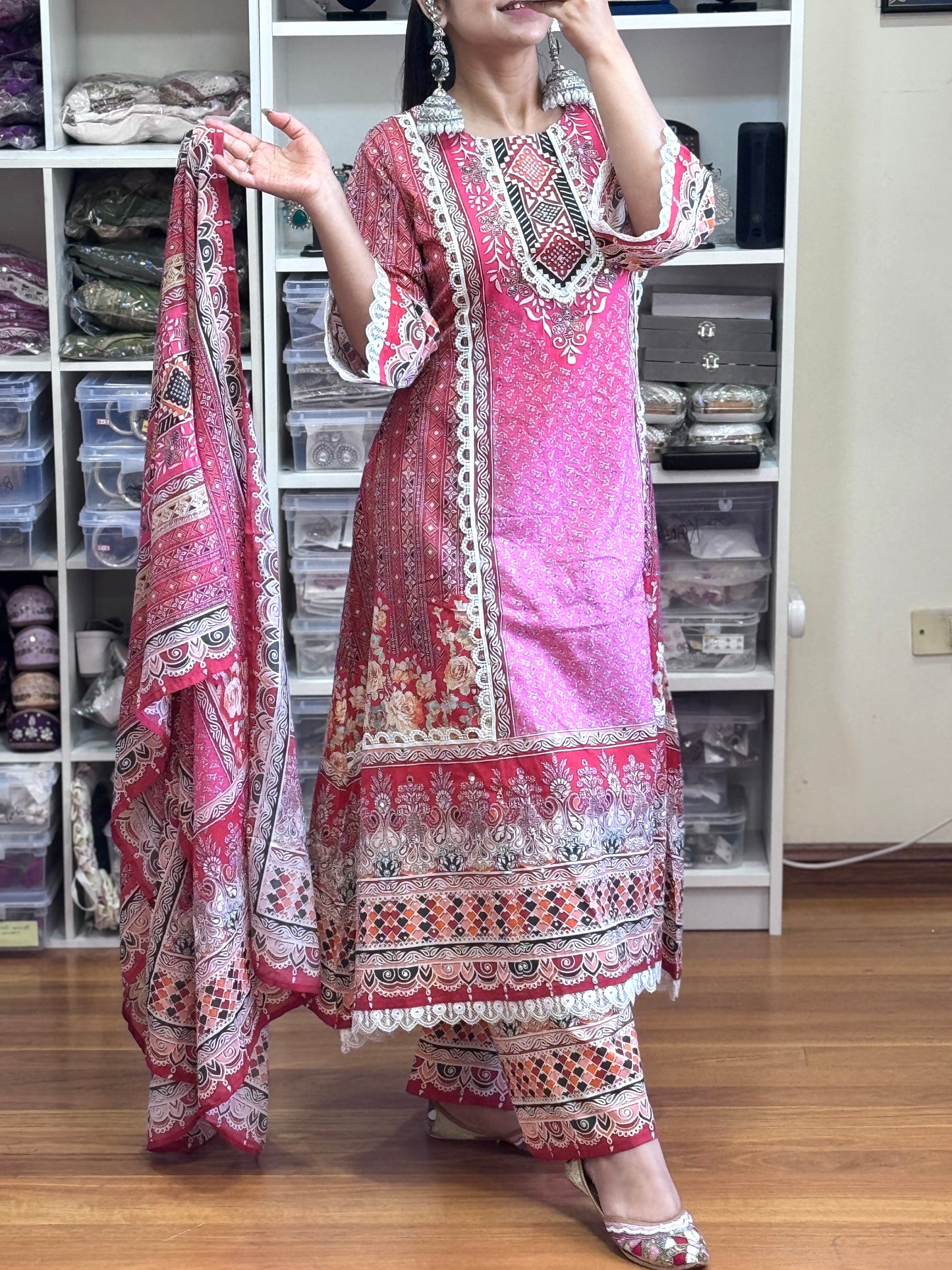 Pure cotton with hand work suit