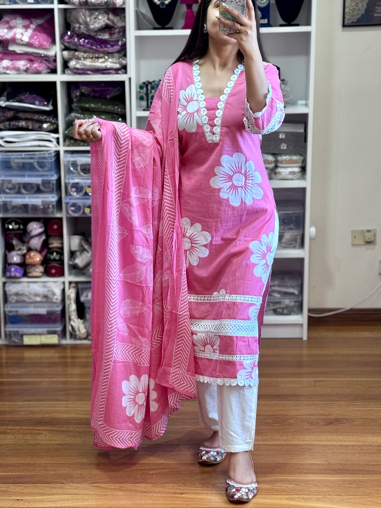 PURE COTTON WITH GPO LACE HEAVY PRINT WORK SUIT