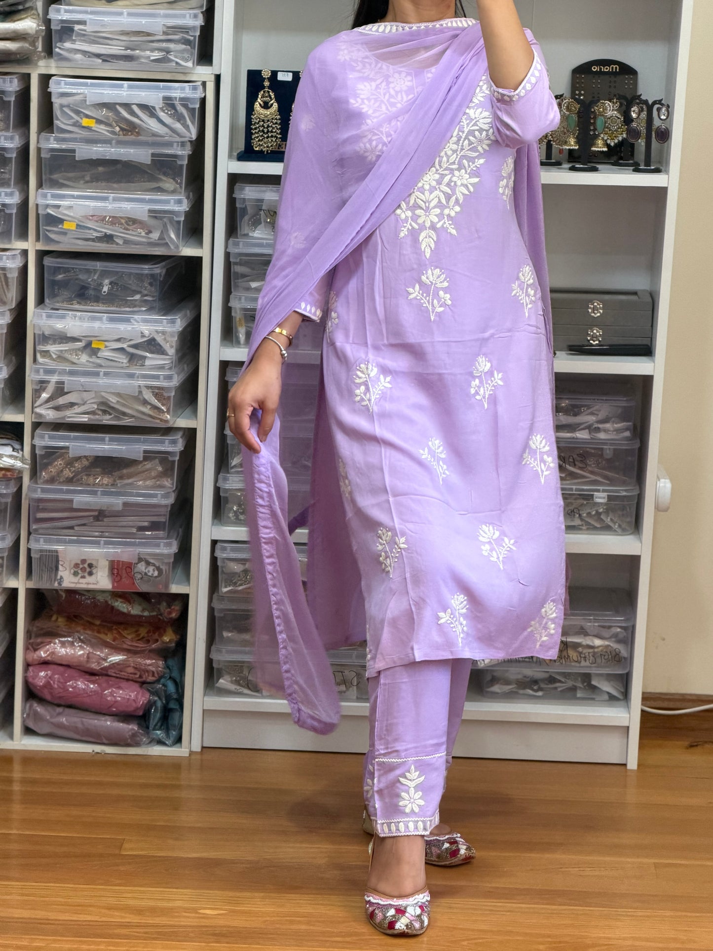 Heavy reyon with lakhnavi work suit