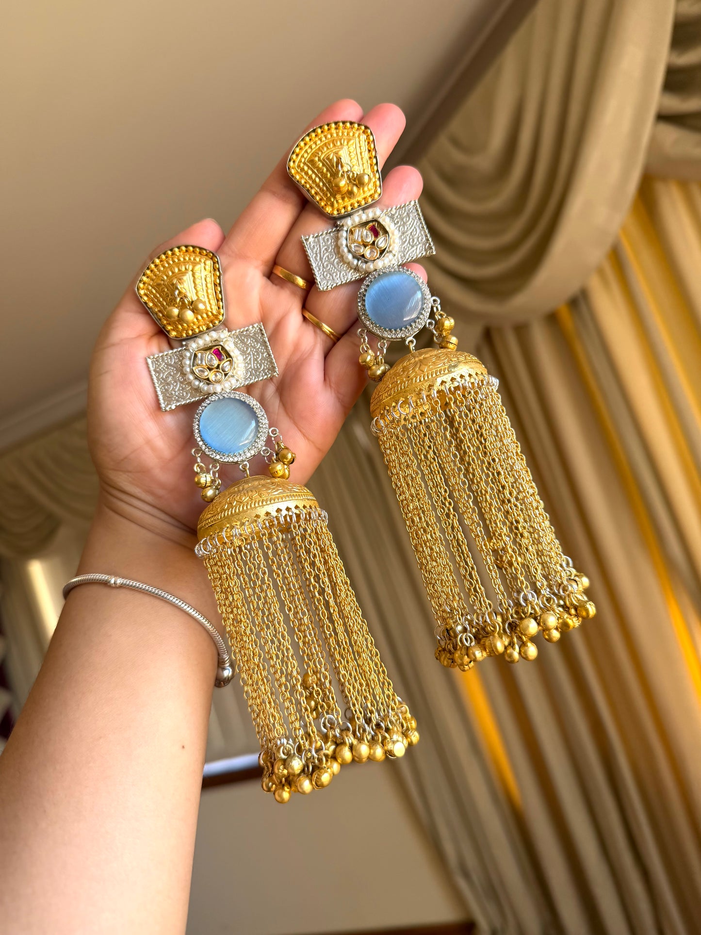 Premium fusion with pachi kundan earrings