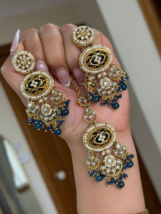Kundan earrings tikka set