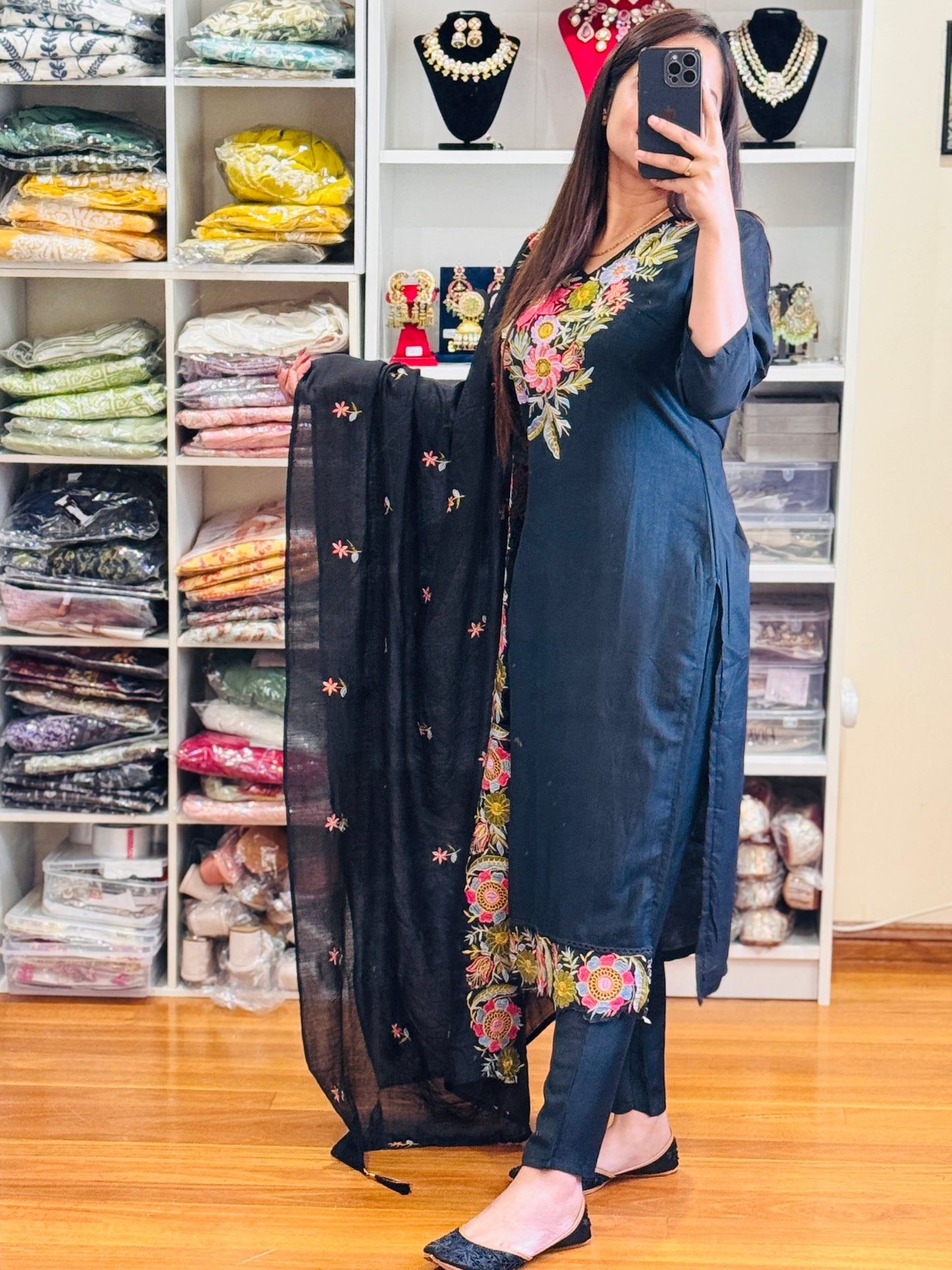BLACK PURE MUSLIN 3 PIECE SUIT