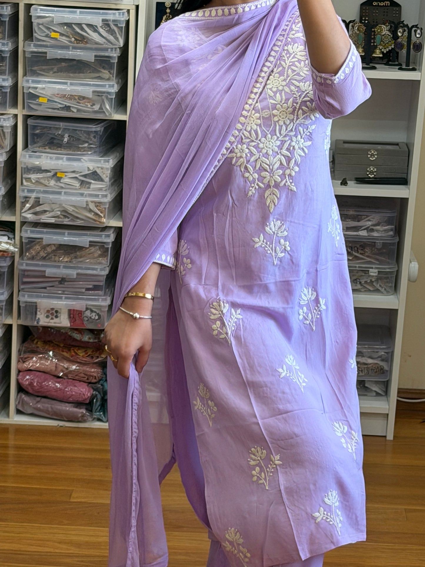 Heavy reyon with lakhnavi work suit