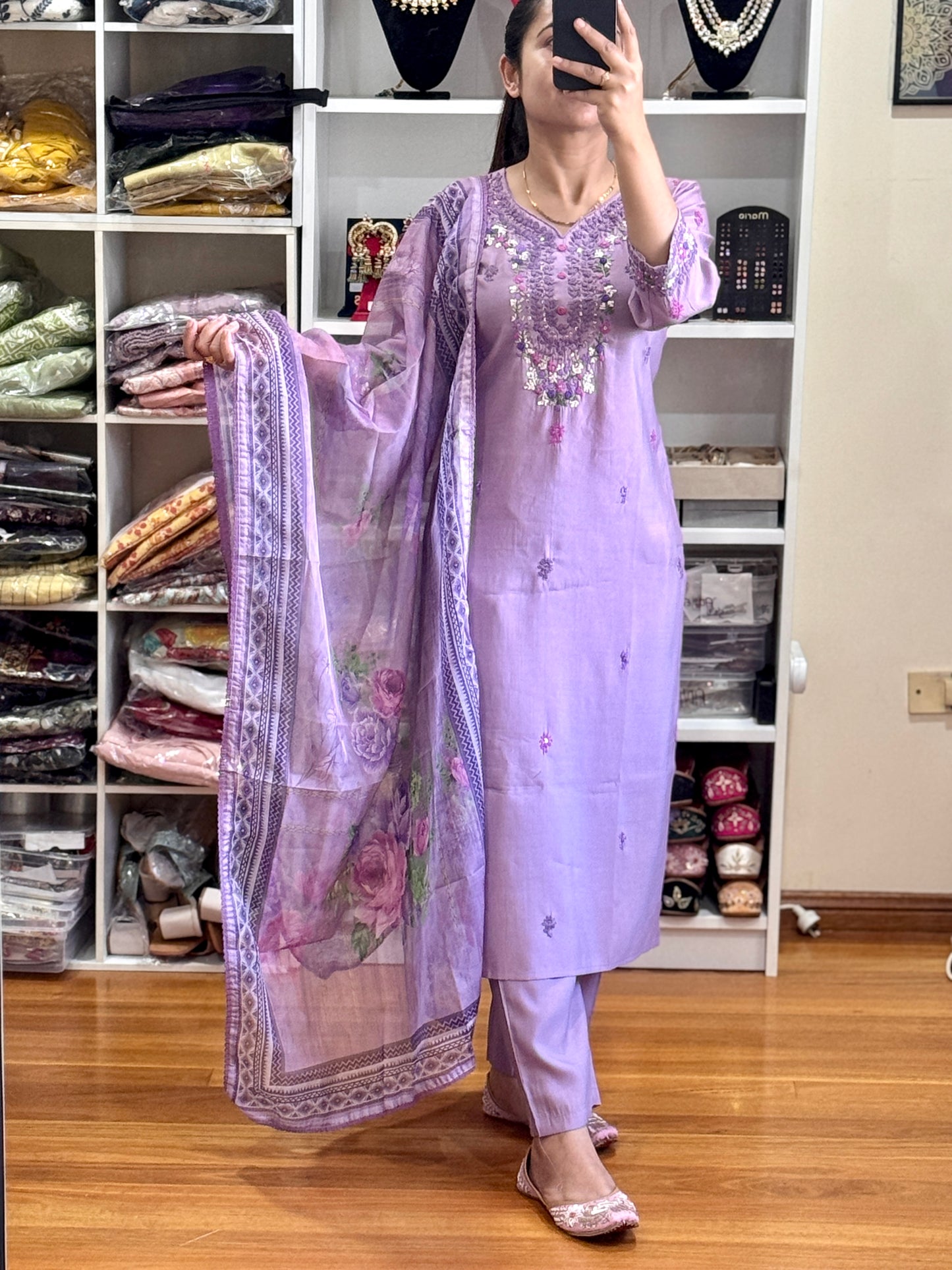 Roman silk with heavy handwork suit