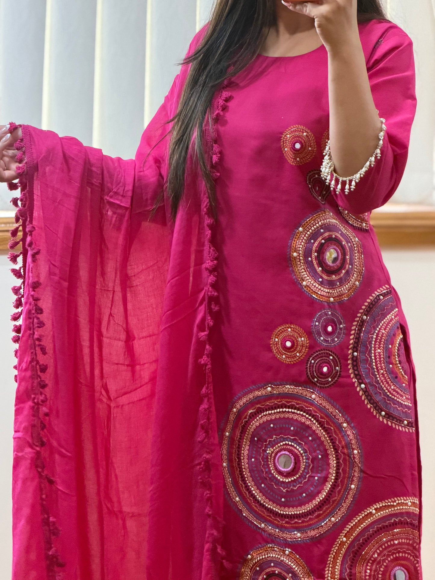 Cotton suit with original mirror eork