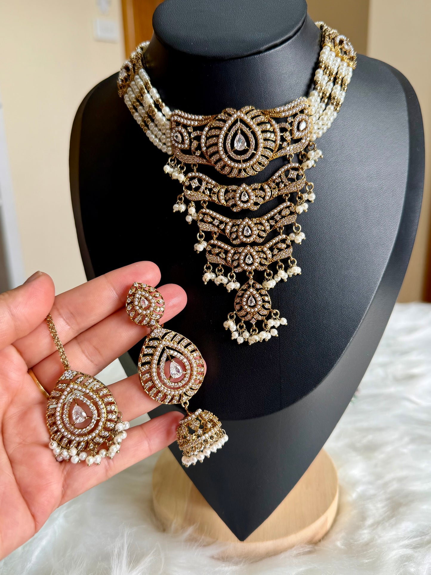 Premium Quality AD Necklace Set( Clear stones)